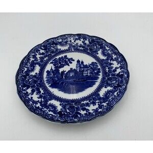 Antique Cobalt Flow Blue & White Plate 8” (Togo) Colonial Pottery, England